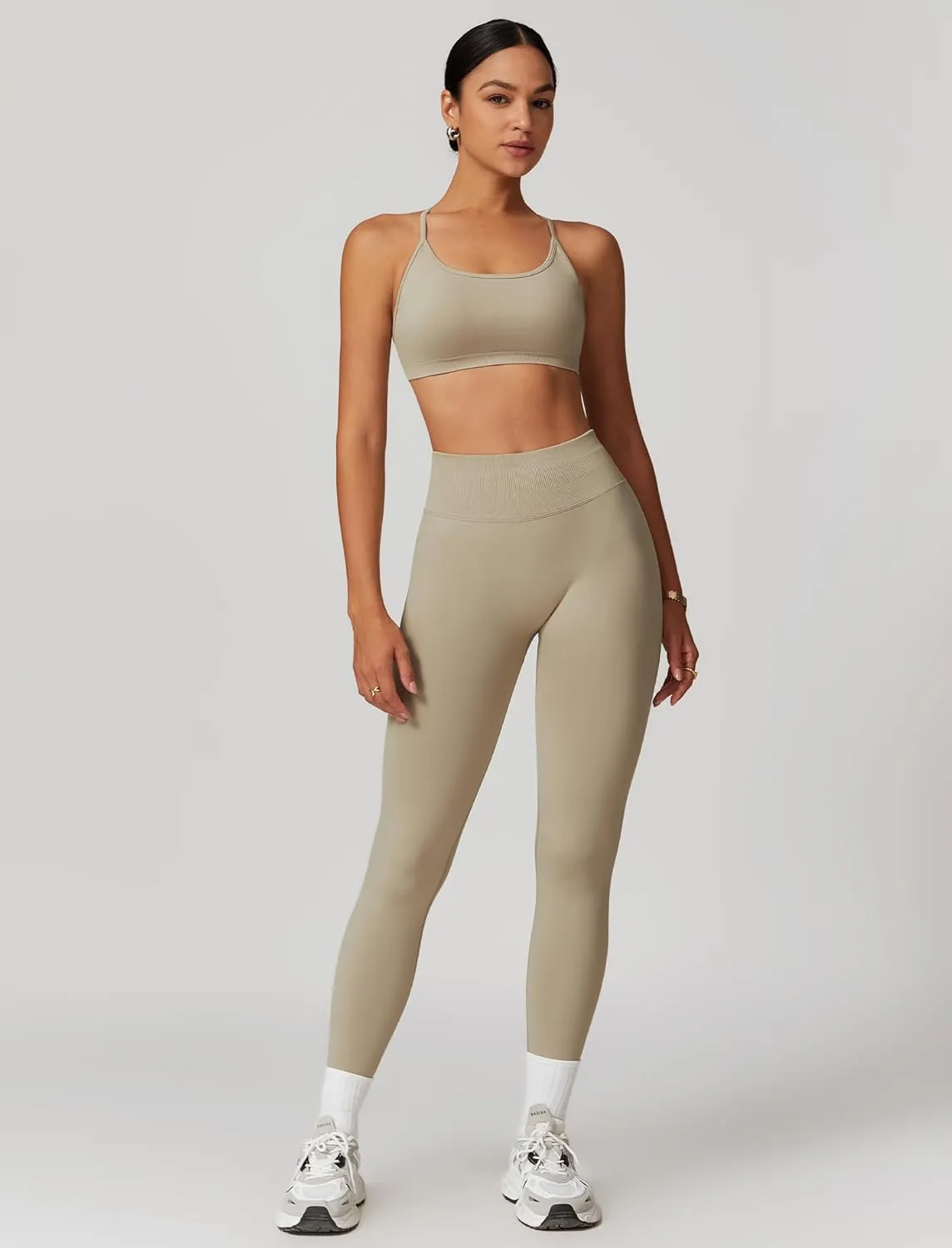 ABOCIW Workout Sets for Women 2 Piece Seamless HIgh Waist Scunch Butt Lifting Leggings Strappy Sports Bra Gym Outfits