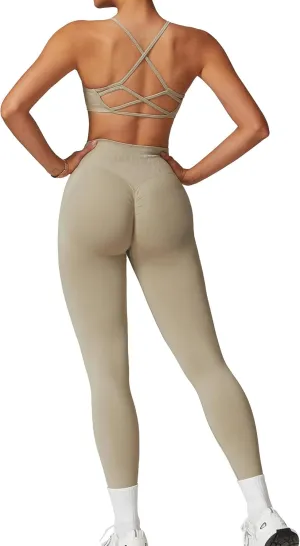 ABOCIW Workout Sets for Women 2 Piece Seamless HIgh Waist Scunch Butt Lifting Leggings Strappy Sports Bra Gym Outfits