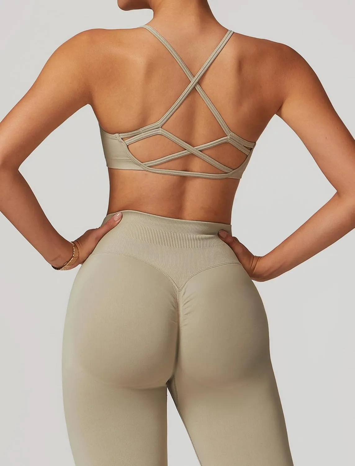 ABOCIW Workout Sets for Women 2 Piece Seamless HIgh Waist Scunch Butt Lifting Leggings Strappy Sports Bra Gym Outfits