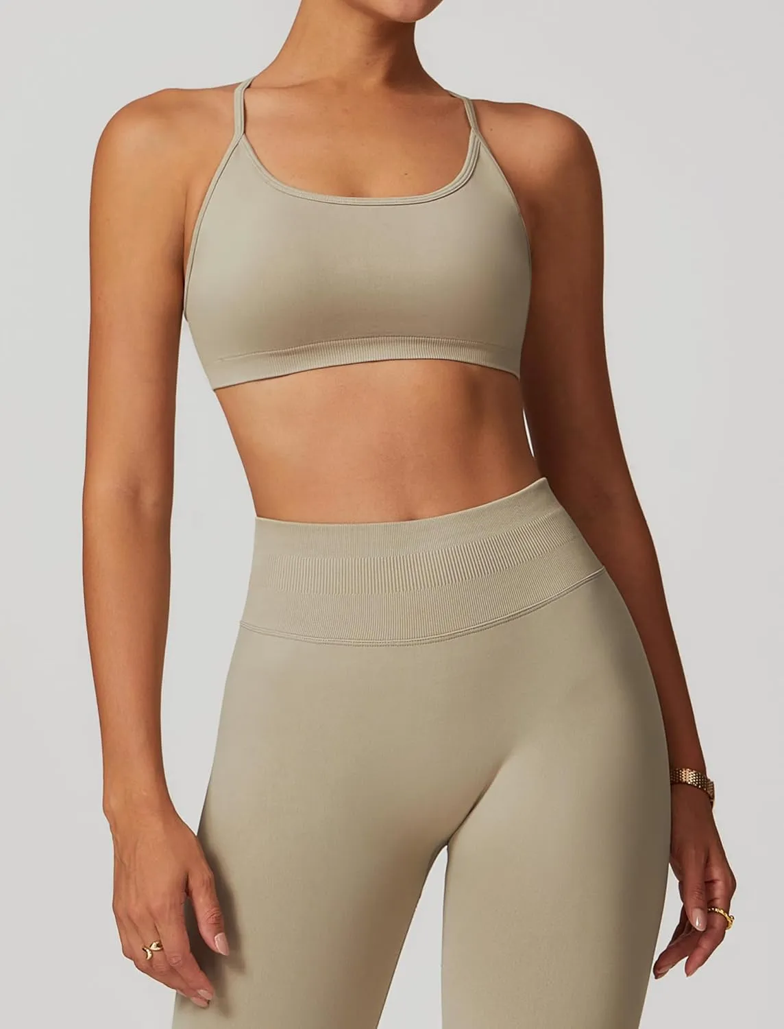 ABOCIW Workout Sets for Women 2 Piece Seamless HIgh Waist Scunch Butt Lifting Leggings Strappy Sports Bra Gym Outfits