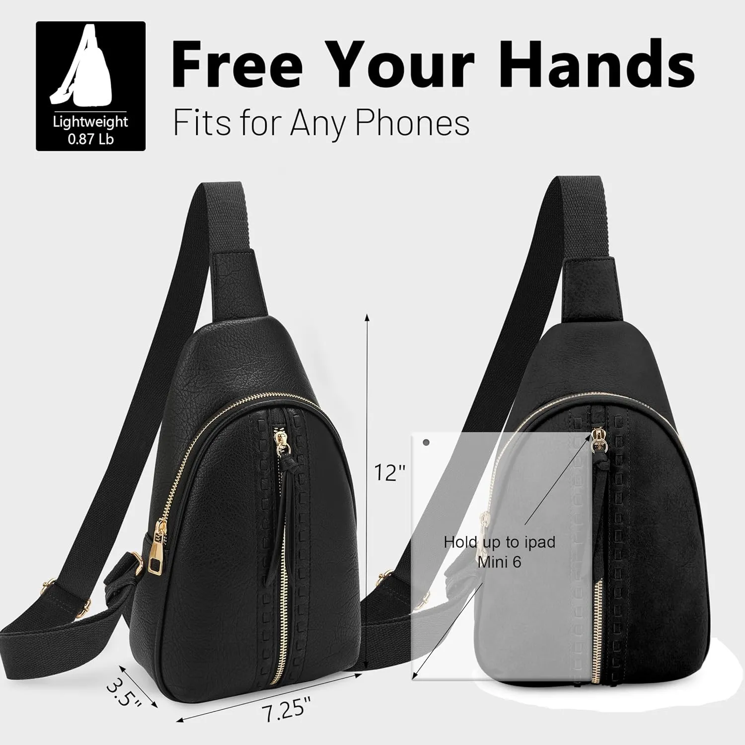 ALYSSA 7L Sling Bag for Women Crossbody Purse Faux Leather Cross body Bag Fanny Pack Chest Bag for Travel Everyday Vacation