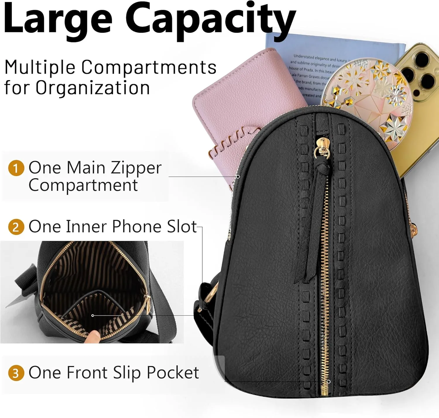 ALYSSA 7L Sling Bag for Women Crossbody Purse Faux Leather Cross body Bag Fanny Pack Chest Bag for Travel Everyday Vacation