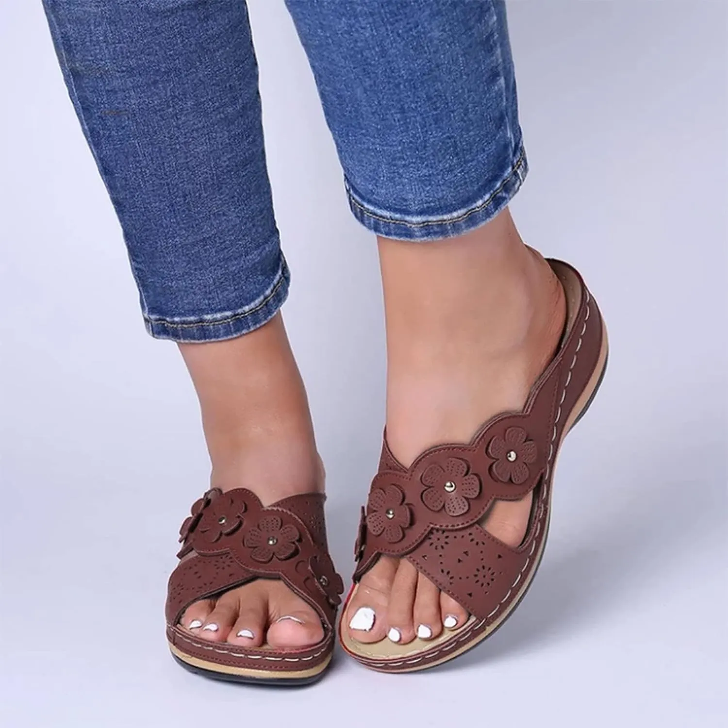 AMDBEL Orthopedic Sandals for Women with Arch Support Dressy Casual Olantar Fasciitis Flip Flops Walking Summer Shoes