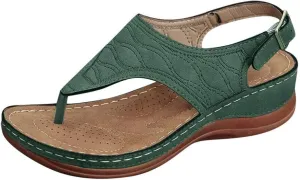 AMDBEL Sandals for Women 2024 Comfortable Platform Thong Flat Shoes Leather Foam Beach Sandals Vacation Embroidery Sandals