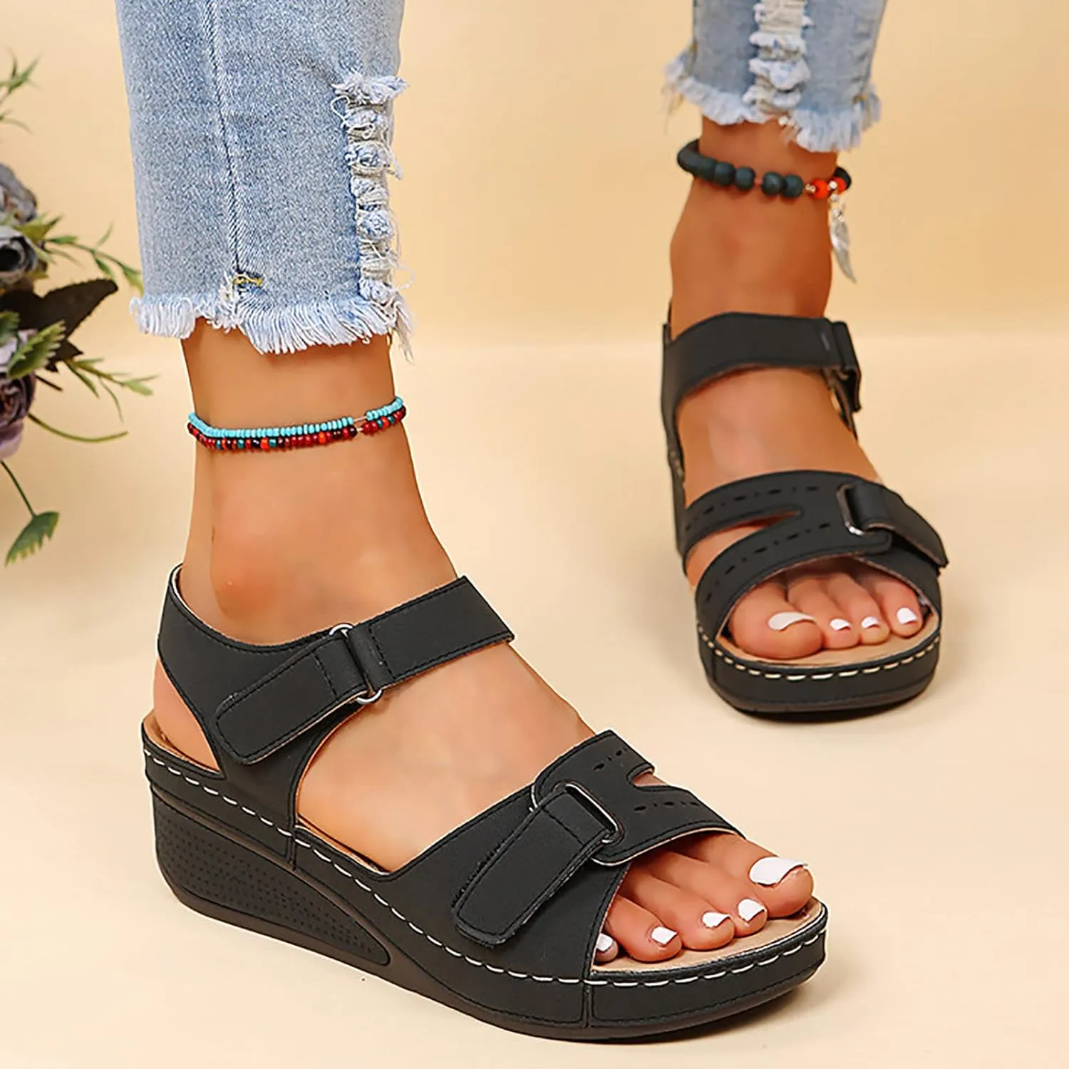 AMDBEL Sandals for Women Dressy Summer Sandals Women Dressy Open Toe Ankle Strap Platform Sandal Cute Orthopedic Wedge Sandal