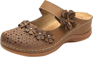 AMDBEL Sandals Women Comfortable Dressy, Orthopedic Sandals for Women, Mules for Women Wedge Sandals Comfortable Dressy Summer Closed Toe Mules Casual Slip On Shoes with Adjustable Hook Loop