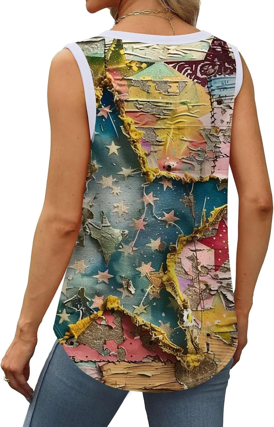 American Flag Tank Tops Women Patriotic Shirt USA Stars Stripes Print Sleeveless T-Shirt Summer