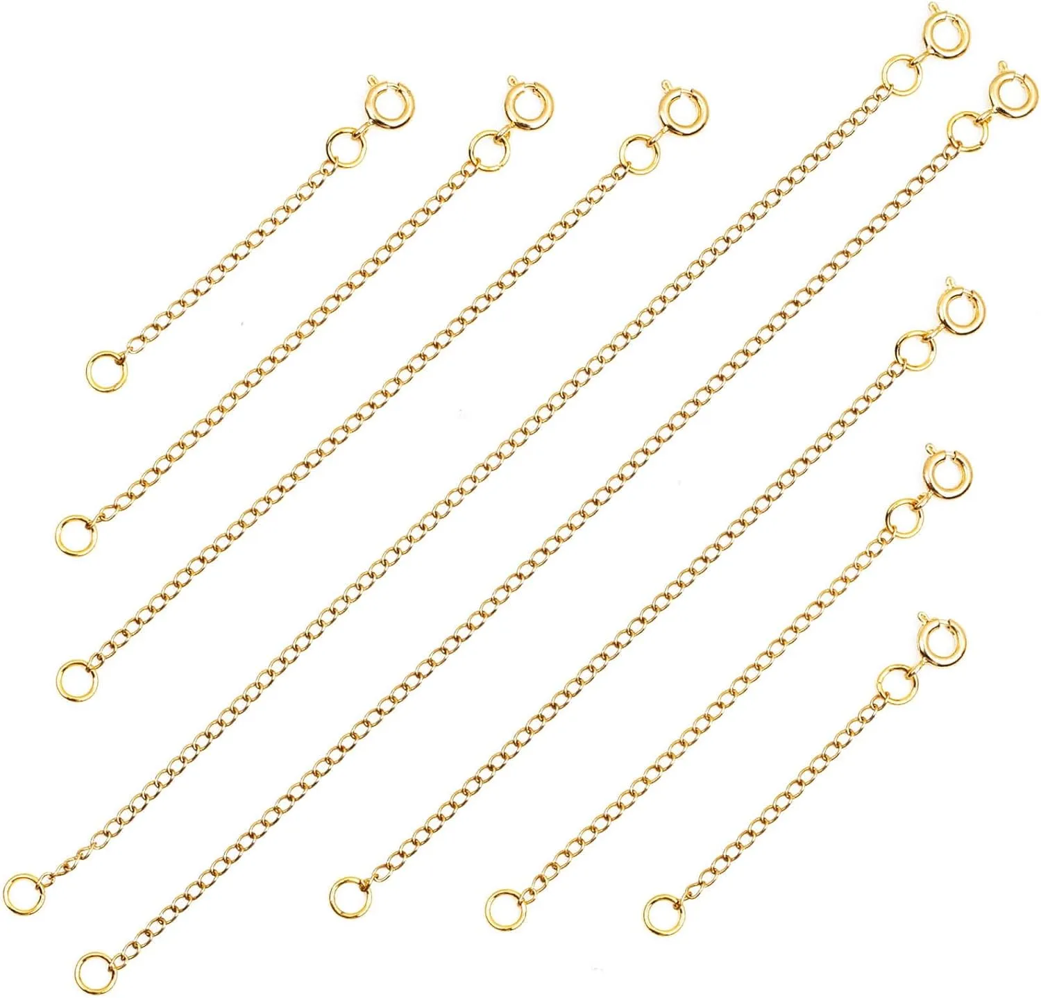Anezus 8PCS Gold Necklace Extenders, 18K Gold Plated Jewelry Extenders Extension Chain for Necklaces, Bracelets and Anklets (Assorted Sizes)
