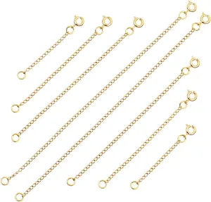 Anezus 8PCS Gold Necklace Extenders, 18K Gold Plated Jewelry Extenders Extension Chain for Necklaces, Bracelets and Anklets (Assorted Sizes)