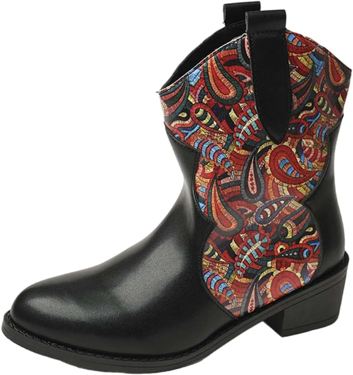 Ankle Cowboy Boots for Women Botas Mujer Heels Boots Leather Wedge Boots for Women Mens Black Round toe Ankle High Western Boots Wide Width Dress Booties for Women Plus Size