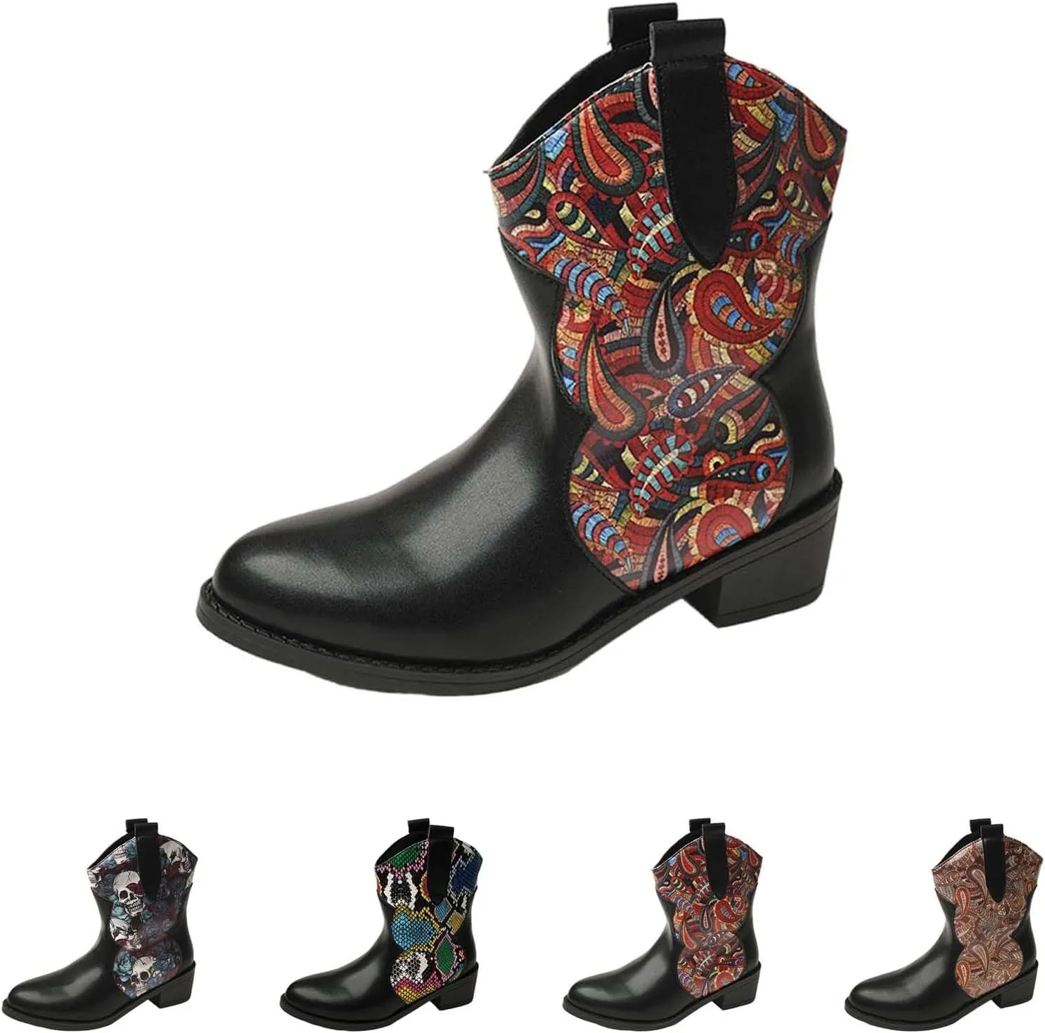 Ankle Cowboy Boots for Women Botas Mujer Heels Boots Leather Wedge Boots for Women Mens Black Round toe Ankle High Western Boots Wide Width Dress Booties for Women Plus Size