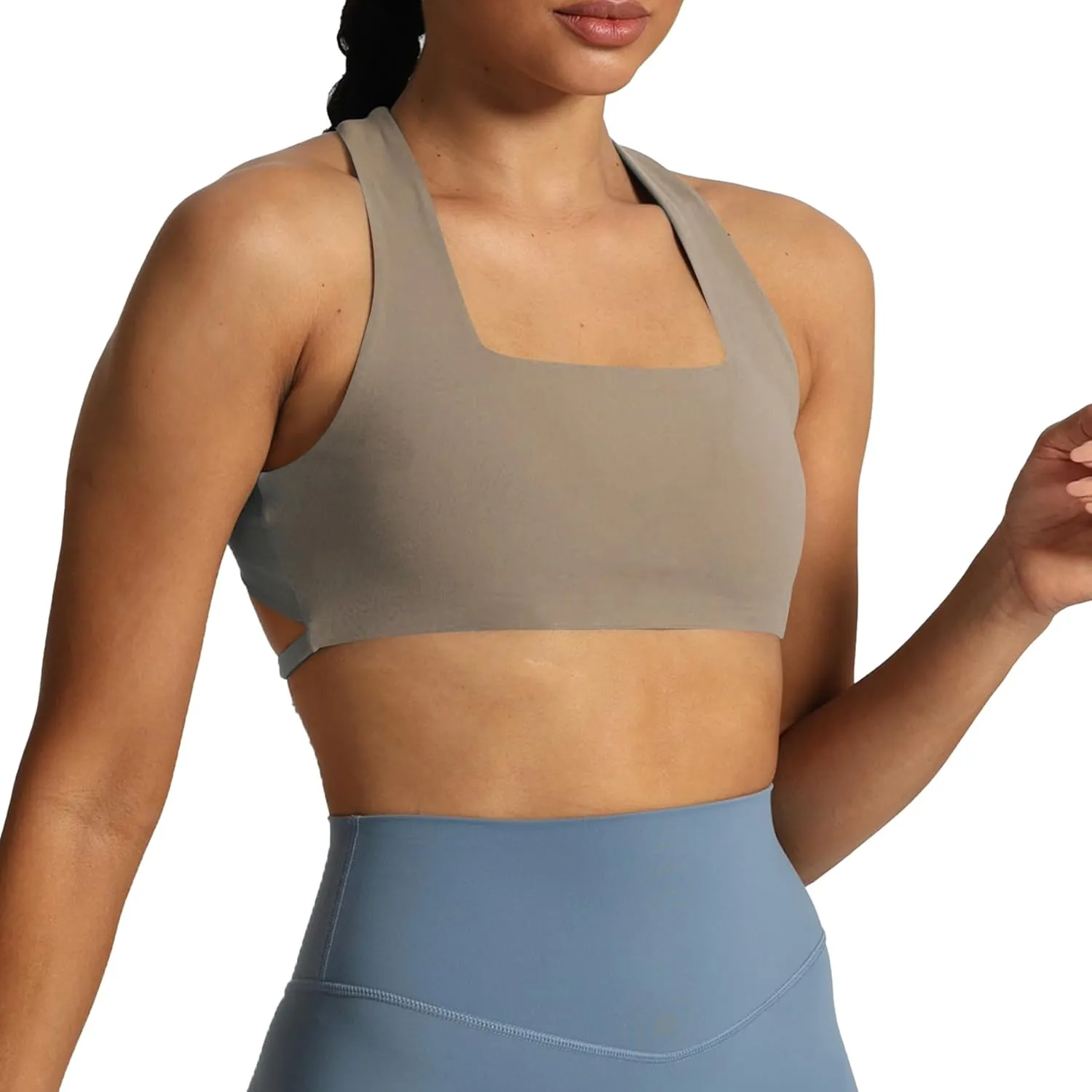 Aoxjox Women's Workout Sports Bras Square Neck Emma Cross Back Fitness Padded Training Gym Bra Yoga Crop Tank Top
