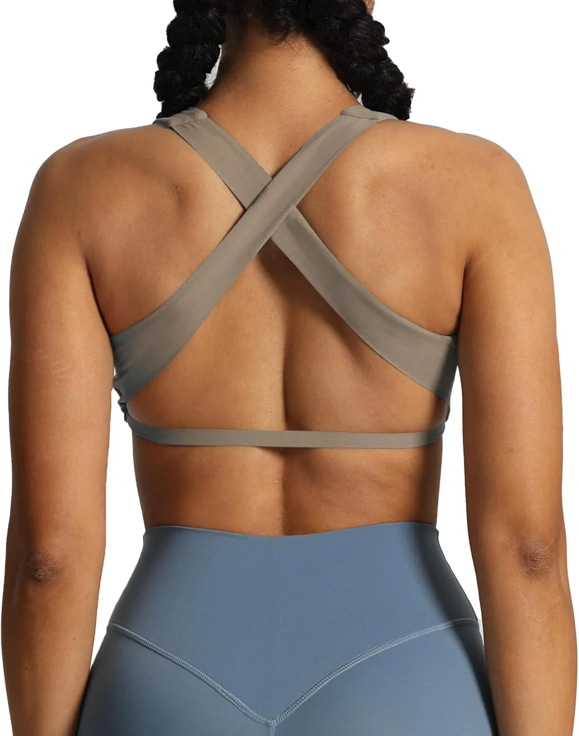 Aoxjox Women's Workout Sports Bras Square Neck Emma Cross Back Fitness Padded Training Gym Bra Yoga Crop Tank Top