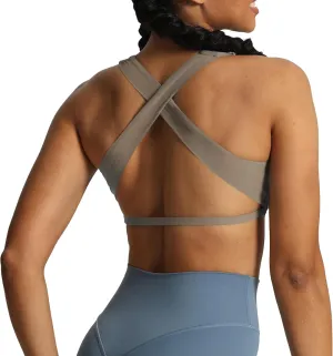 Aoxjox Women's Workout Sports Bras Square Neck Emma Cross Back Fitness Padded Training Gym Bra Yoga Crop Tank Top