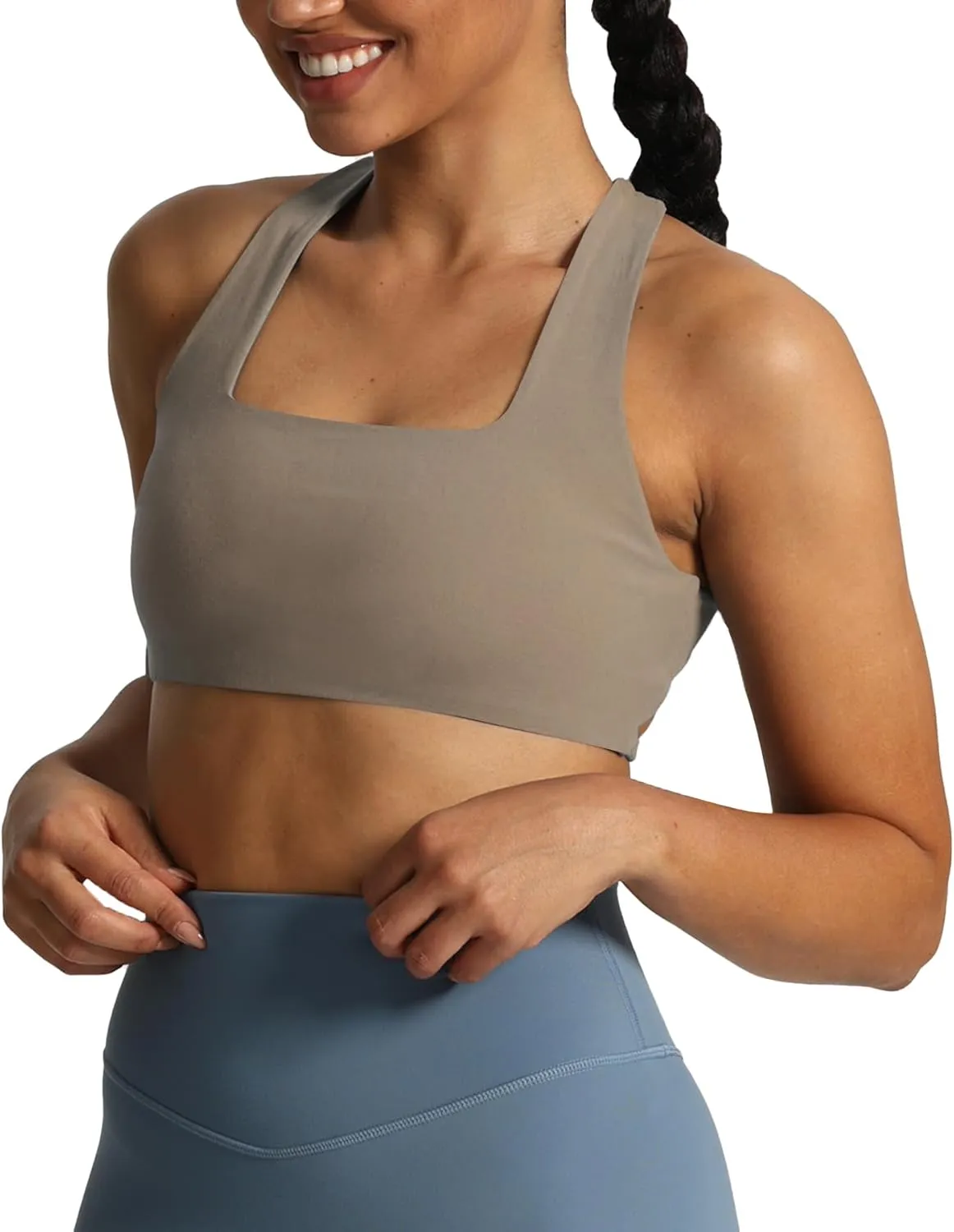 Aoxjox Women's Workout Sports Bras Square Neck Emma Cross Back Fitness Padded Training Gym Bra Yoga Crop Tank Top