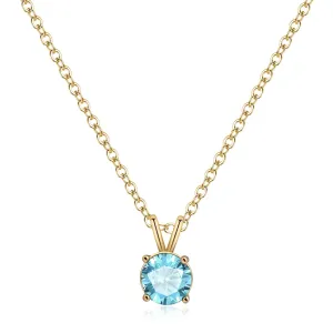Aquamarine Necklace 14K Gold Necklaces Dainty Round Necklace Birthstone Necklace Light Blue Pendant Necklaces for Women