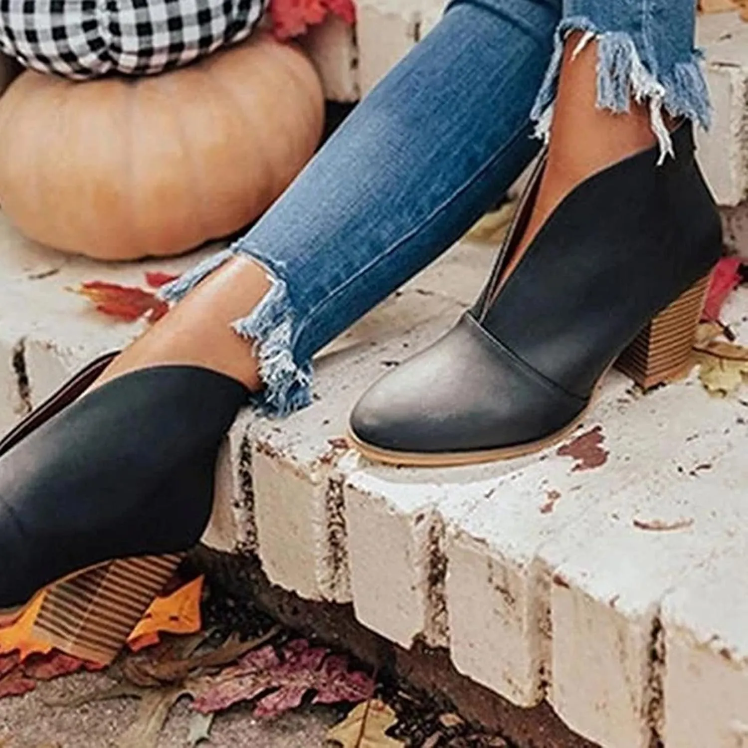 Arch Support Wedge Ankle Boots for Women V Cut Pull On Stacked Chunky Block Mid Heel Booties Comfy Walking Wide Width Orthopedic Short Boots for Women Winter Fall Party Dressy