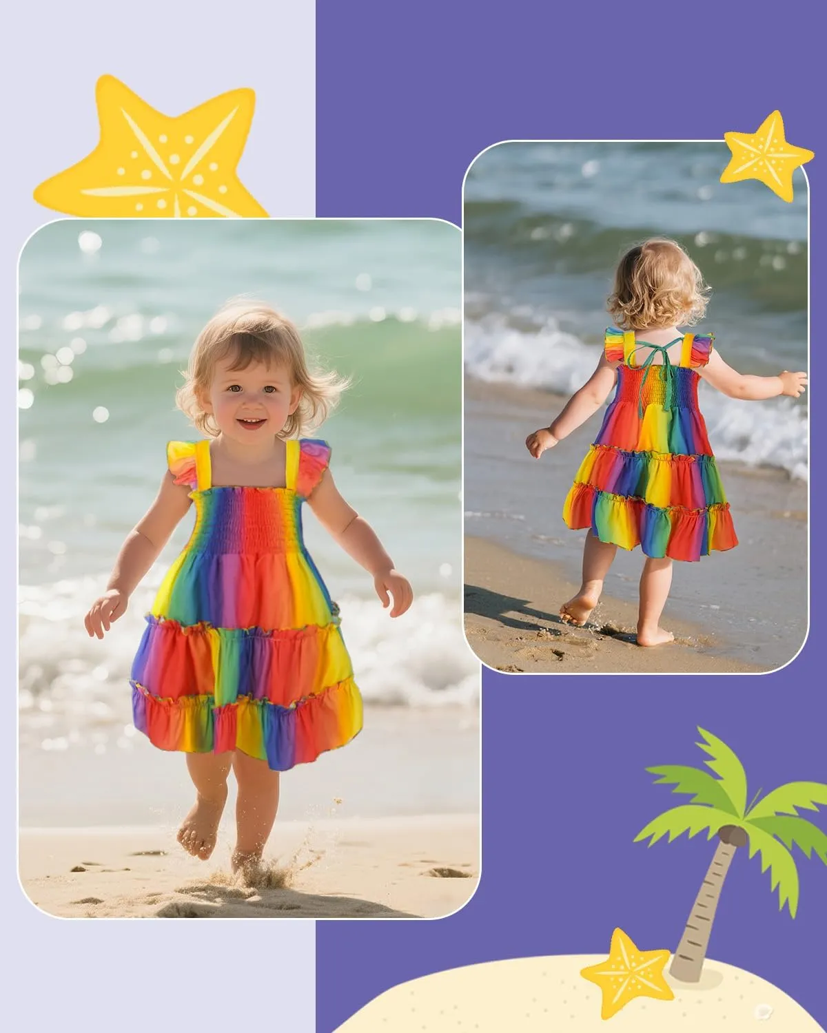 babygoal Toddler Baby Girl Dress, Ruffle Sleeve Princess Casual Beach Summer Kid Sundress