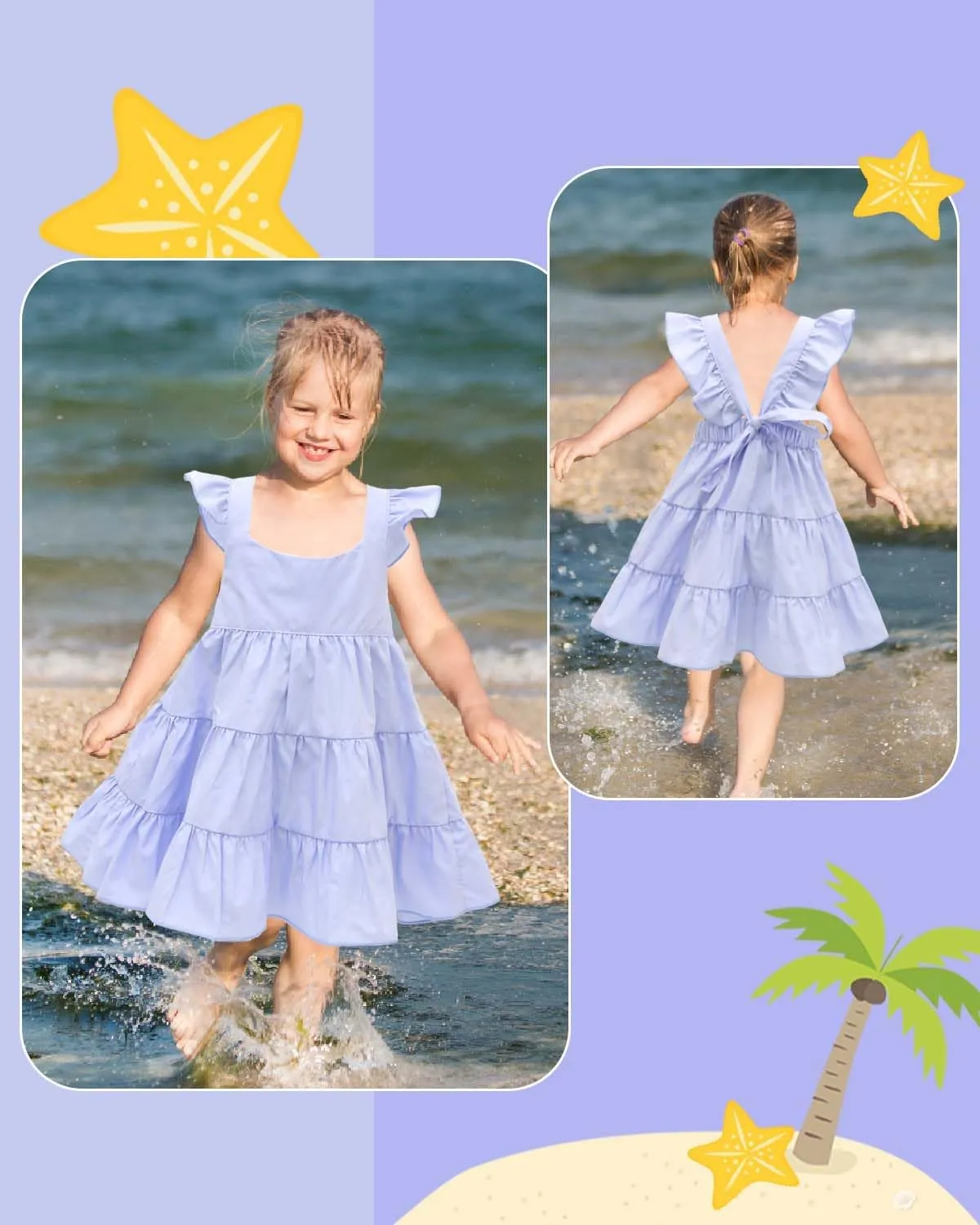 babygoal Toddler Baby Girl Dress, Ruffle Sleeve Princess Casual Beach Summer Kid Sundress
