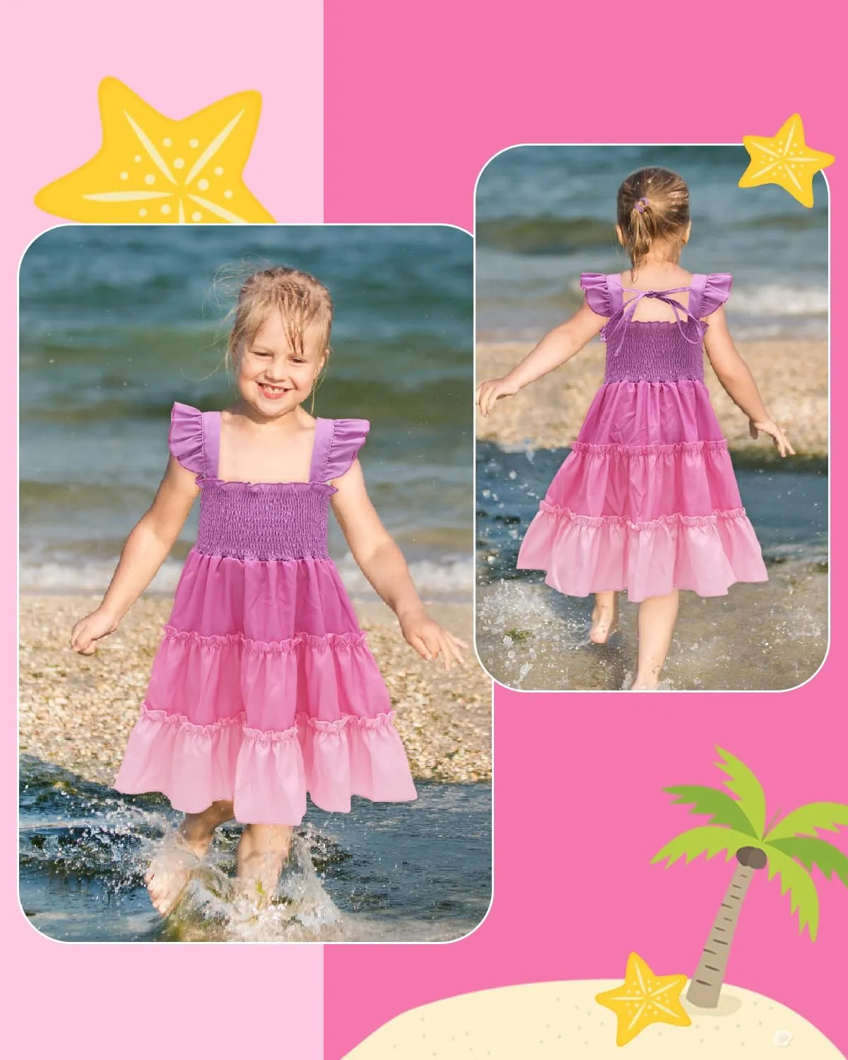 babygoal Toddler Baby Girl Dress, Ruffle Sleeve Princess Casual Beach Summer Kid Sundress
