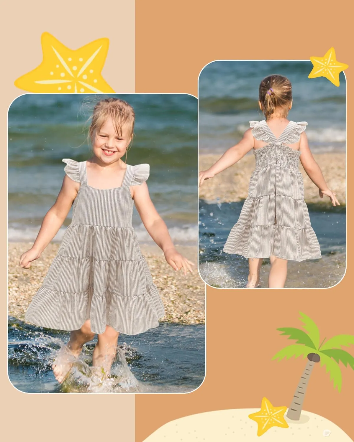 babygoal Toddler Baby Girl Dress, Ruffle Sleeve Princess Casual Beach Summer Kid Sundress