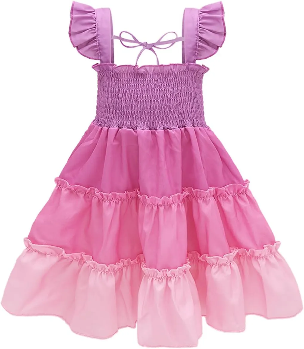 babygoal Toddler Baby Girl Dress, Ruffle Sleeve Princess Casual Beach Summer Kid Sundress