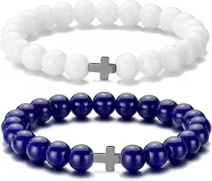 Beaded Bracelets for Men Women 8mm Bead Stretch Bracelets Cross Bracelets Unisex