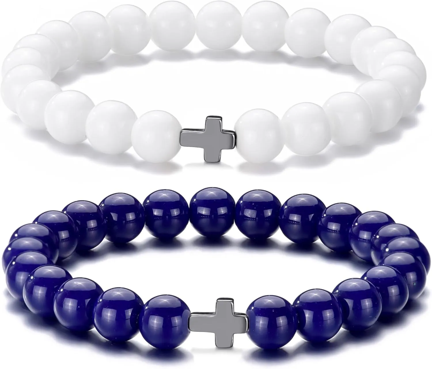 Beaded Bracelets for Men Women 8mm Bead Stretch Bracelets Cross Bracelets Unisex