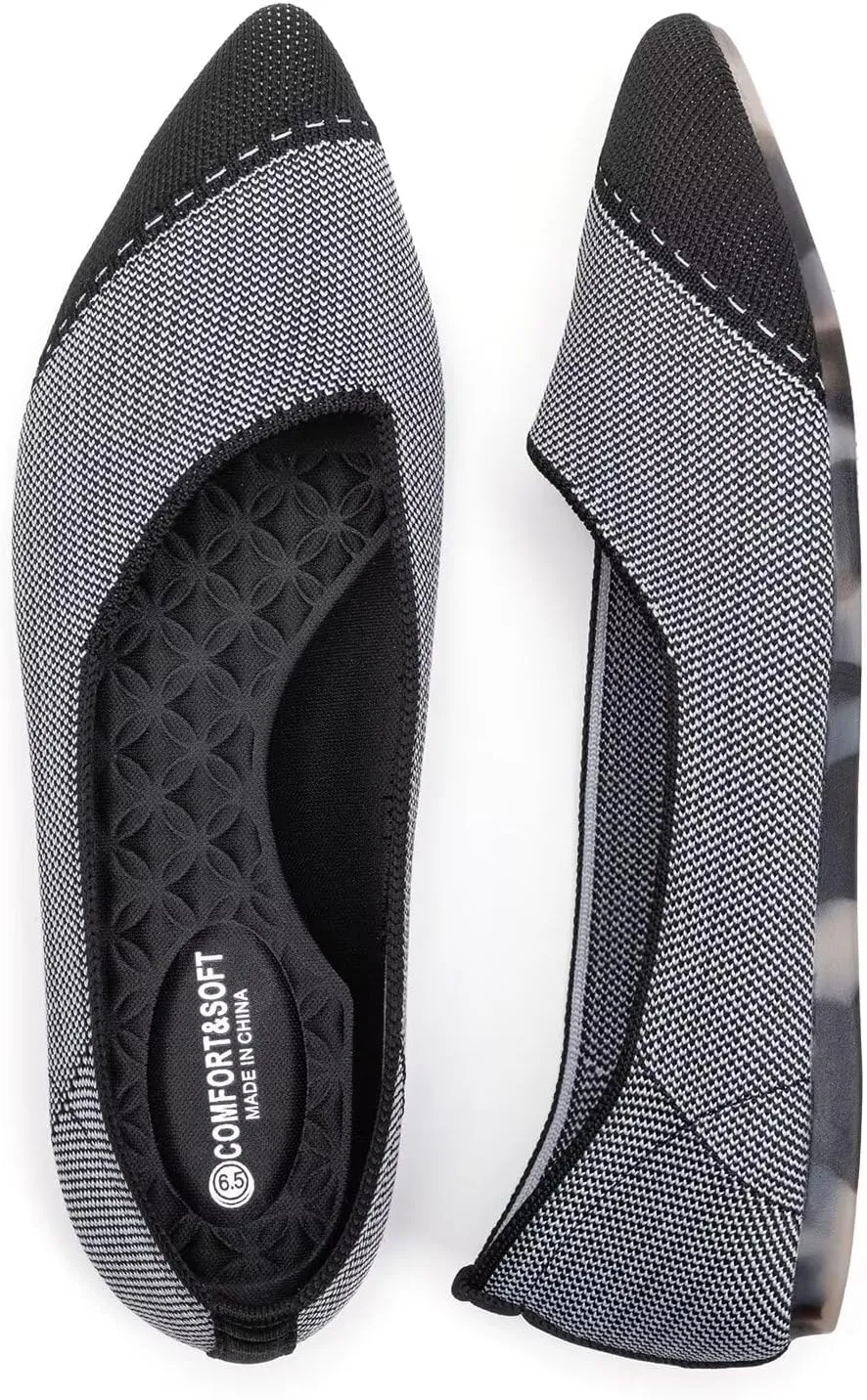 BEJINASH Women's Flats Black Pointed Toe Dress Shoes Knit Comfortable Flat Shoes for Woman Lightweight