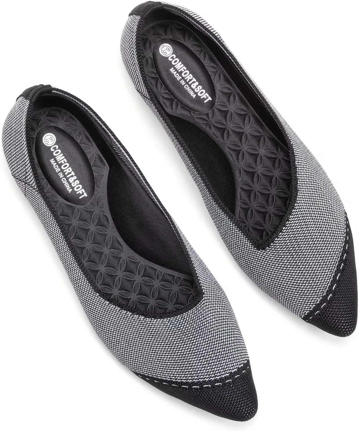 BEJINASH Women's Flats Black Pointed Toe Dress Shoes Knit Comfortable Flat Shoes for Woman Lightweight