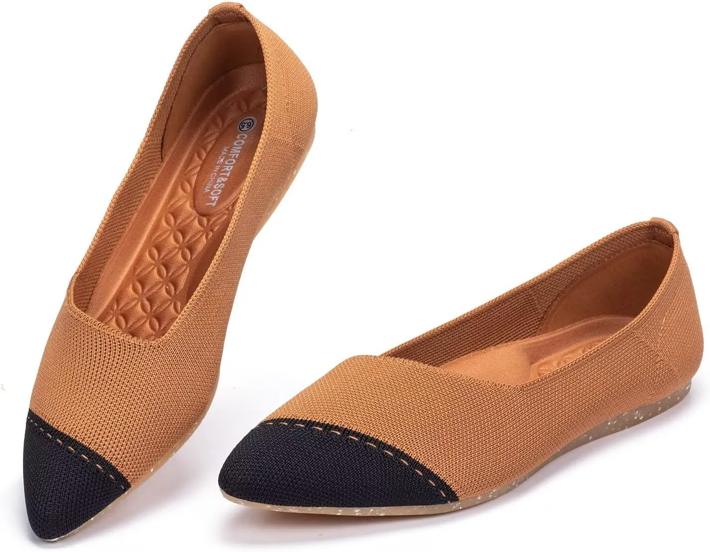BEJINASH Women's Flats Black Pointed Toe Dress Shoes Knit Comfortable Flat Shoes for Woman Lightweight