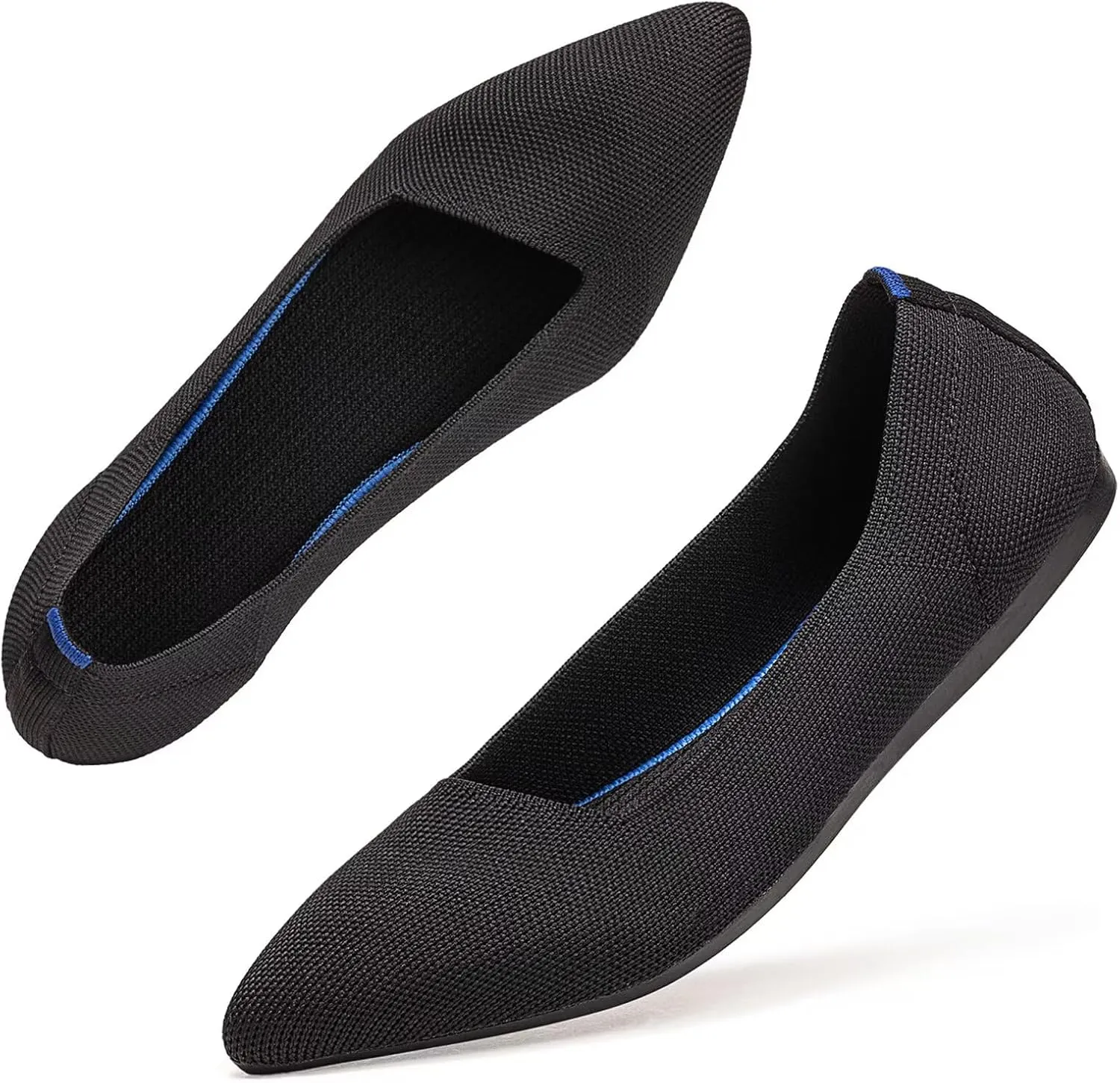 BEJINASH Women's Flats Black Pointed Toe Dress Shoes Knit Comfortable Flat Shoes for Woman Lightweight