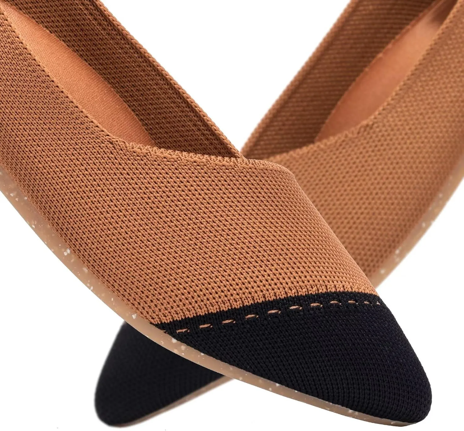 BEJINASH Women's Flats Black Pointed Toe Dress Shoes Knit Comfortable Flat Shoes for Woman Lightweight