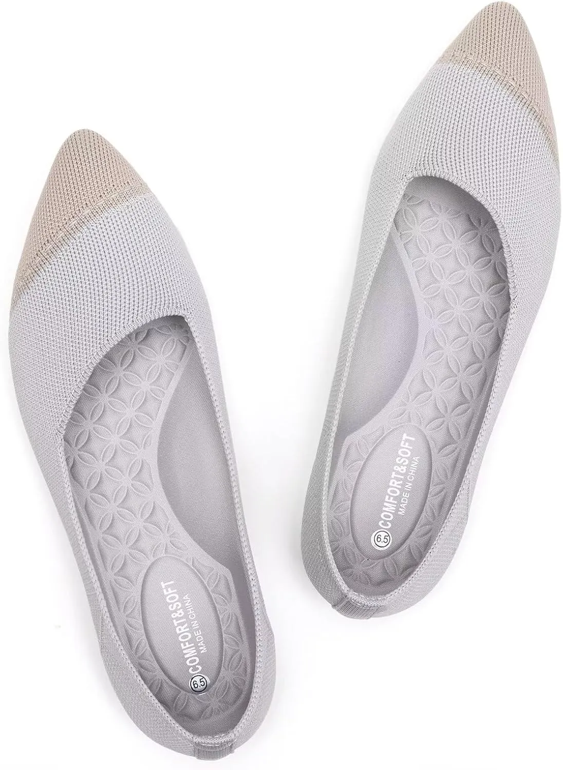 BEJINASH Women's Flats Black Pointed Toe Dress Shoes Knit Comfortable Flat Shoes for Woman Lightweight