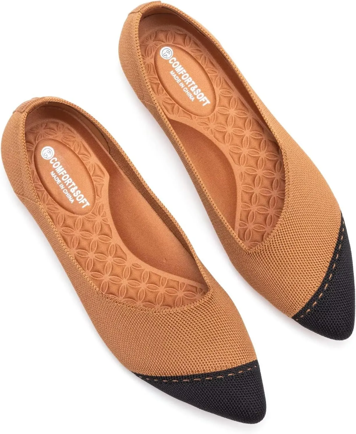 BEJINASH Women's Flats Black Pointed Toe Dress Shoes Knit Comfortable Flat Shoes for Woman Lightweight