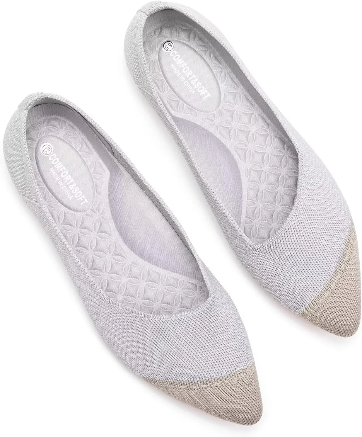 BEJINASH Women's Flats Black Pointed Toe Dress Shoes Knit Comfortable Flat Shoes for Woman Lightweight