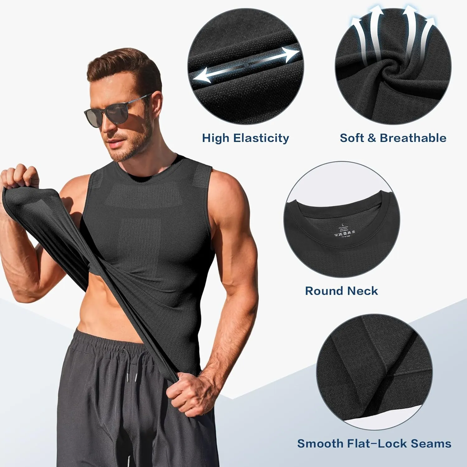 Beotyshow Mens Sleeveless Compression Shirt Slimming Body Shaper Vest Workout Tank Tops Shapewear Undershirts