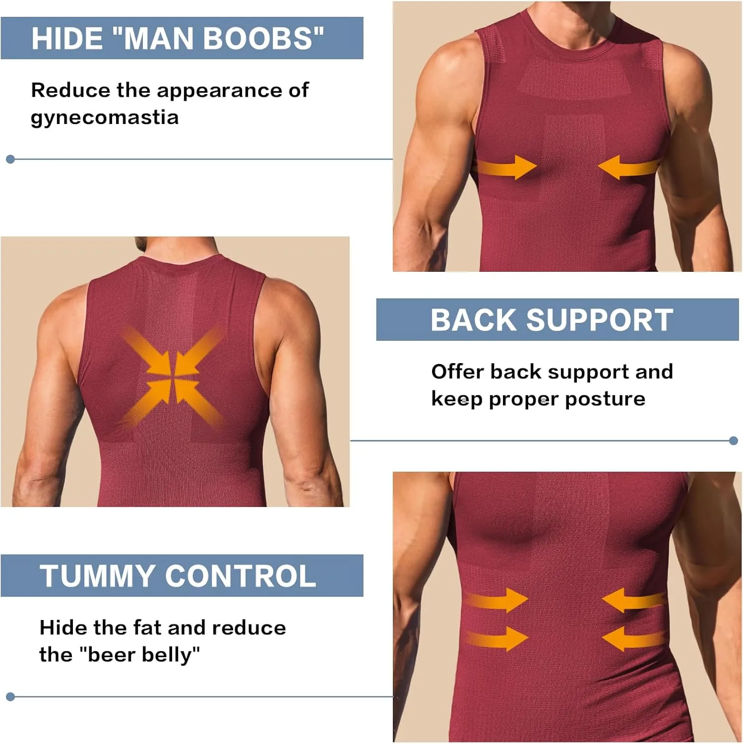 Beotyshow Mens Sleeveless Compression Shirt Slimming Body Shaper Vest Workout Tank Tops Shapewear Undershirts