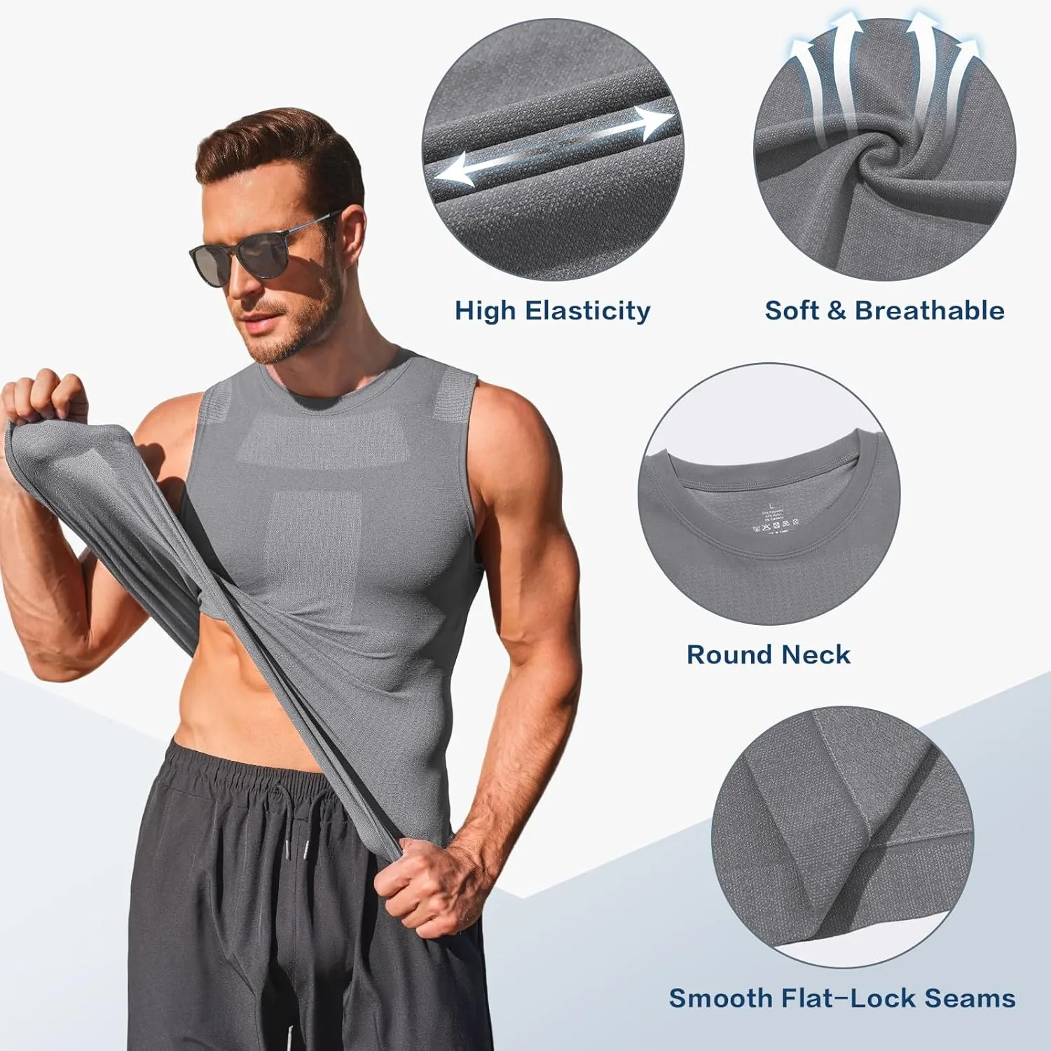 Beotyshow Mens Sleeveless Compression Shirt Slimming Body Shaper Vest Workout Tank Tops Shapewear Undershirts