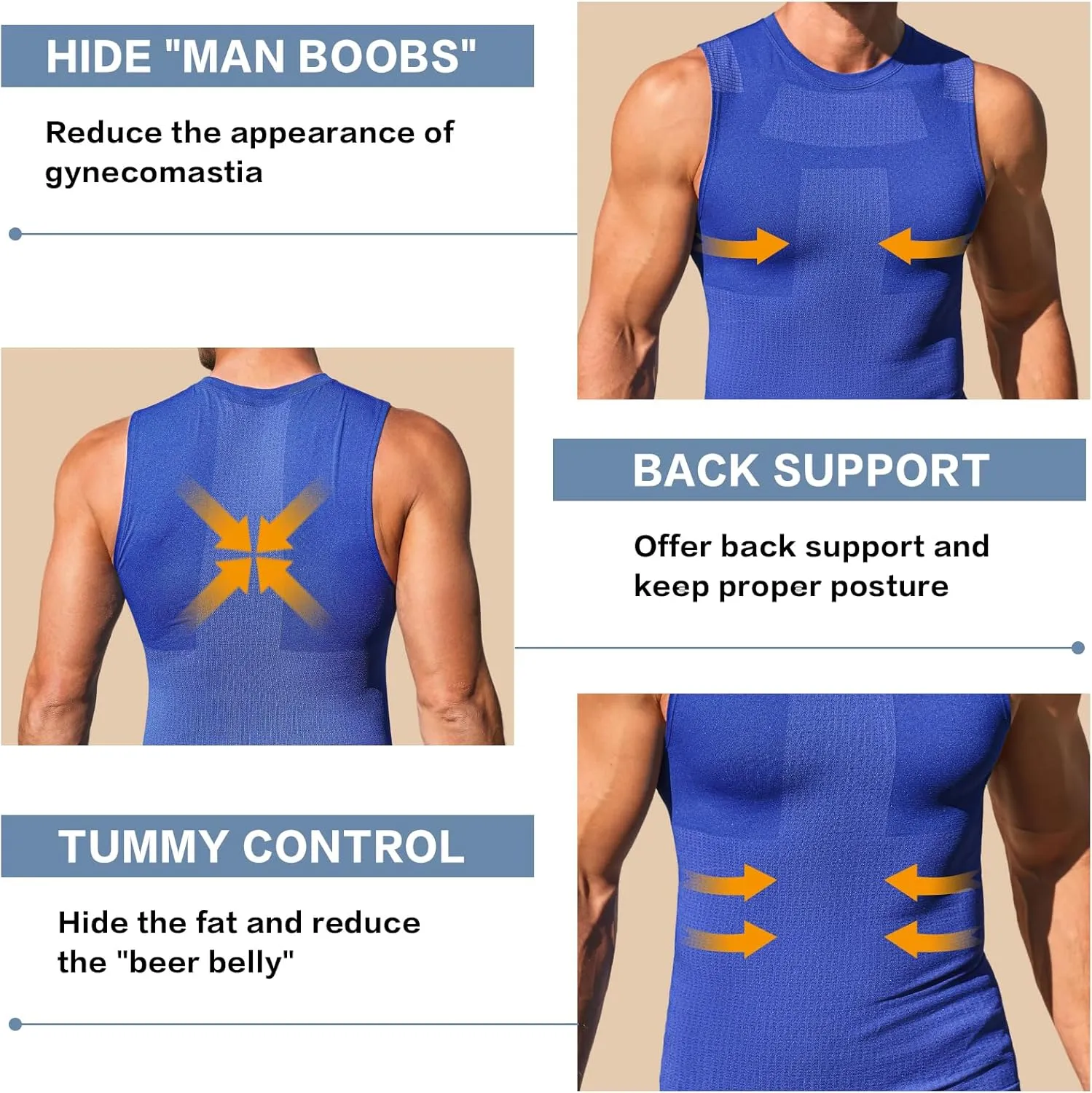 Beotyshow Mens Sleeveless Compression Shirt Slimming Body Shaper Vest Workout Tank Tops Shapewear Undershirts
