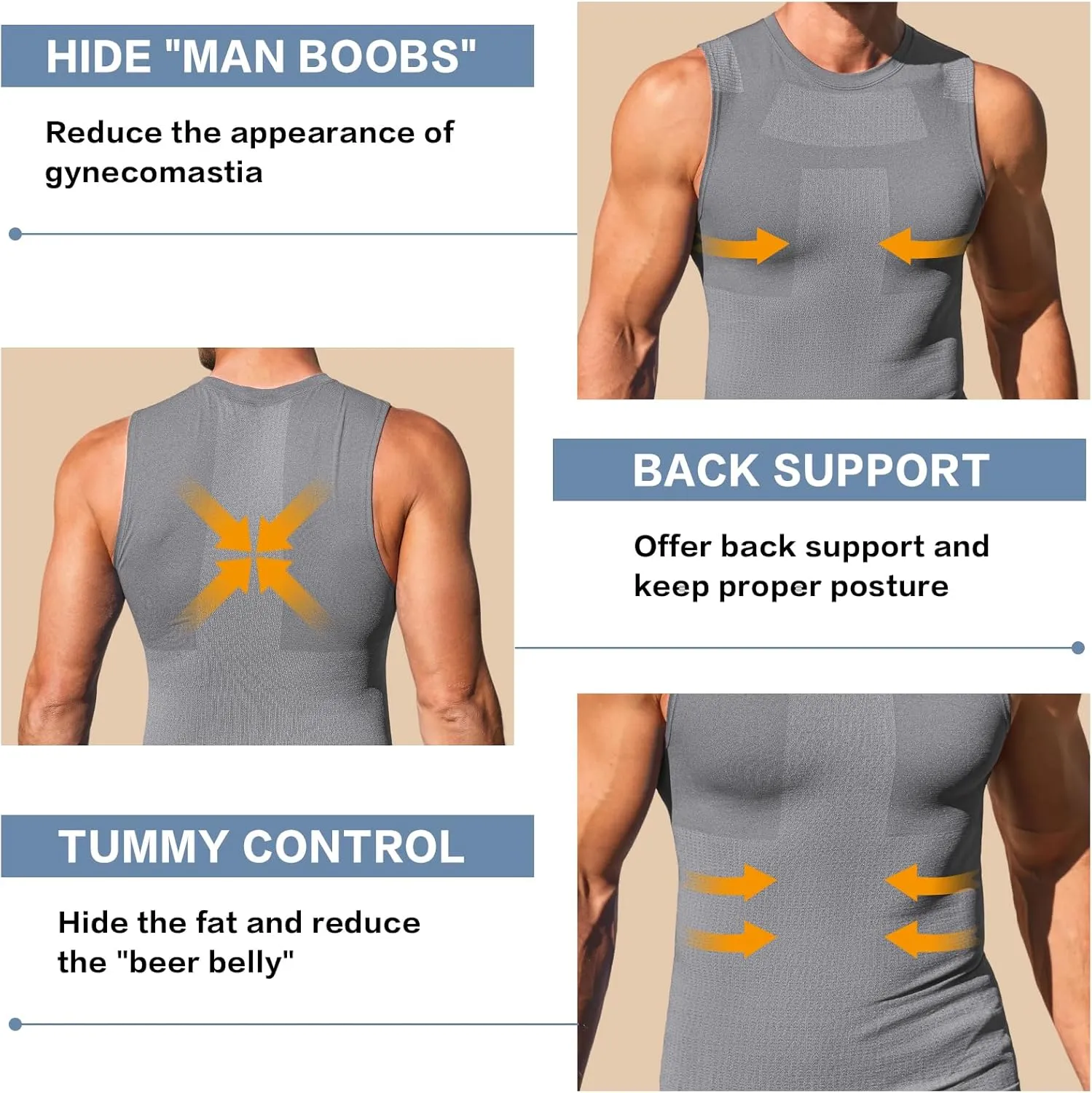 Beotyshow Mens Sleeveless Compression Shirt Slimming Body Shaper Vest Workout Tank Tops Shapewear Undershirts