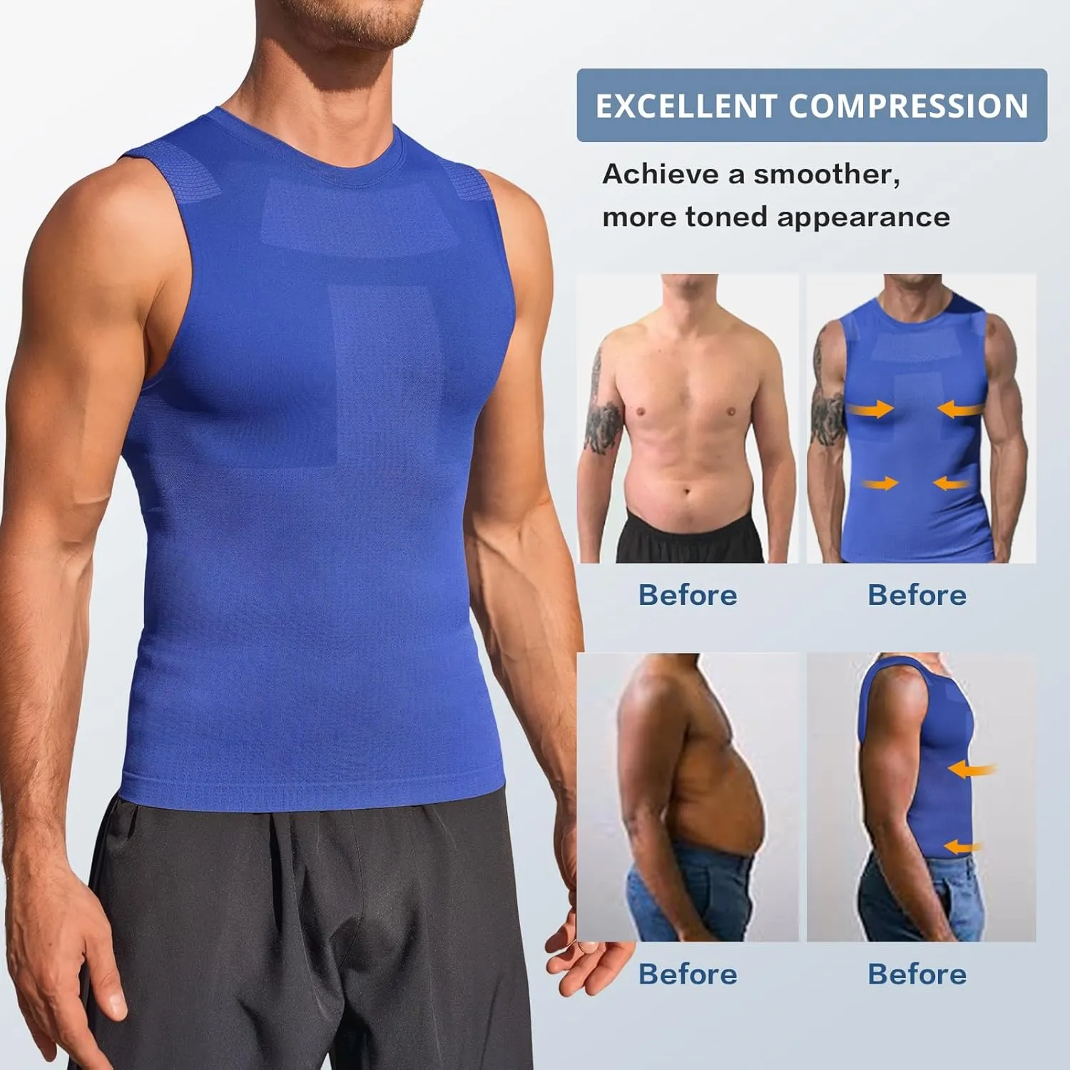 Beotyshow Mens Sleeveless Compression Shirt Slimming Body Shaper Vest Workout Tank Tops Shapewear Undershirts