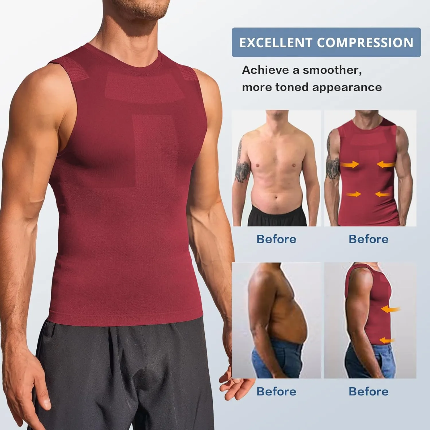 Beotyshow Mens Sleeveless Compression Shirt Slimming Body Shaper Vest Workout Tank Tops Shapewear Undershirts