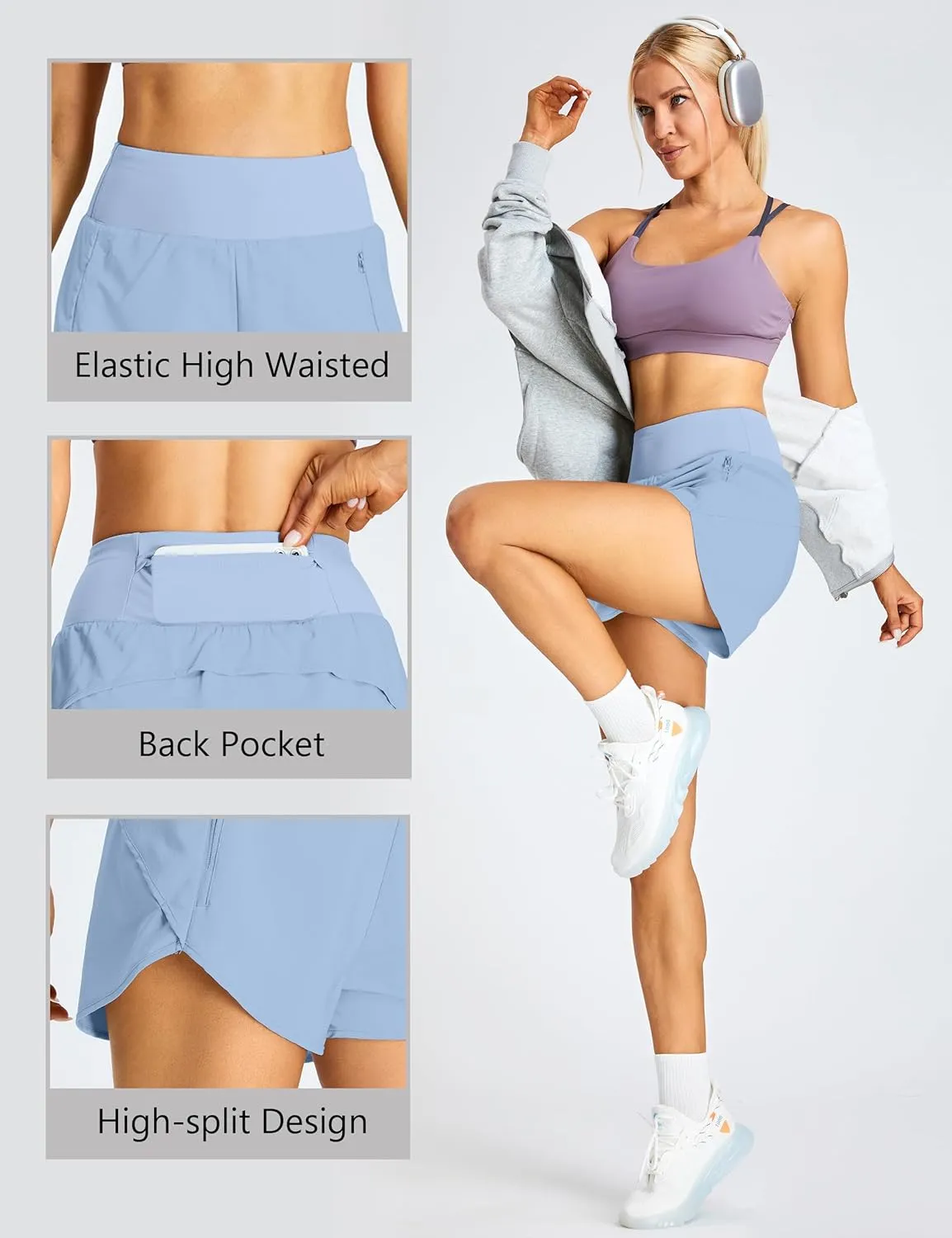 BMJL Women's High Waisted Athletic Shorts Pocket Workout Shorts Gym Sporty Running Shorts