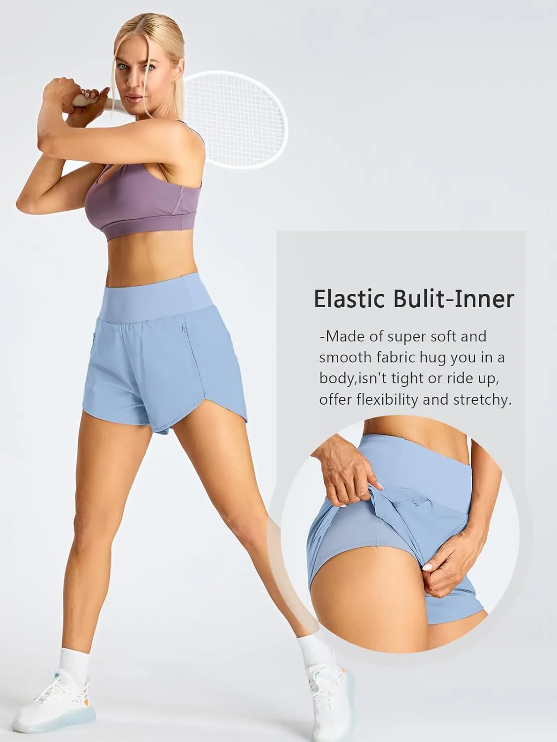 BMJL Women's High Waisted Athletic Shorts Pocket Workout Shorts Gym Sporty Running Shorts