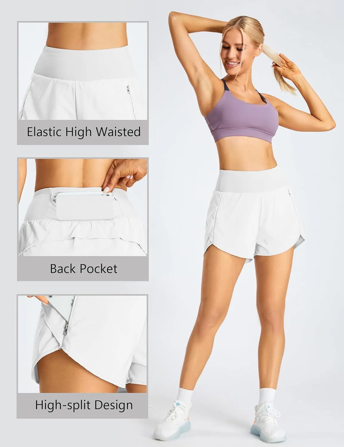 BMJL Women's High Waisted Athletic Shorts Pocket Workout Shorts Gym Sporty Running Shorts