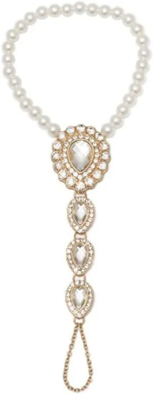 Bohemian Pearl Crystal Anklet with Toe Ring Beach Wedding Rhinestone Barefoot Sandals Boho Ankle Bracelet for Women