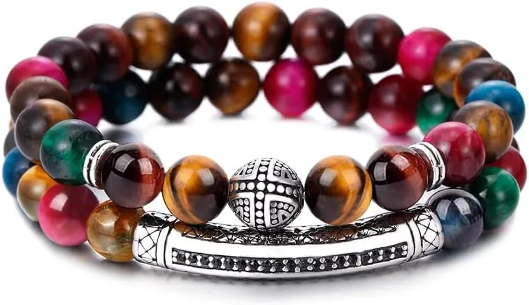 BOMAIL Men Women 8mm Tiger Eye Stone Beads Bracelet Elastic Natural Stone Yoga Bracelet Bangle Fashion Jewelry
