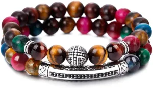 BOMAIL Men Women 8mm Tiger Eye Stone Beads Bracelet Elastic Natural Stone Yoga Bracelet Bangle Fashion Jewelry