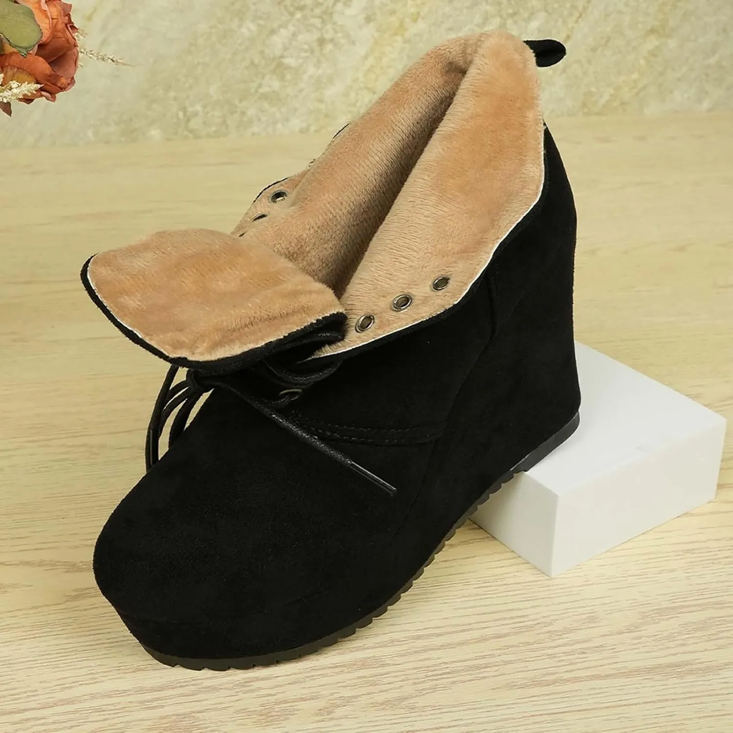 Boots for Women Ankle Booties Plush Lined Short Boots Non Slip Mid Calf Boots Hiking Boots Women Waterproof